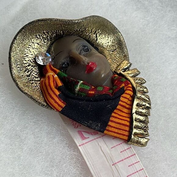 Vintage 80’s elegant lady brooch sun hat and scarf. - Picture 6 of 7